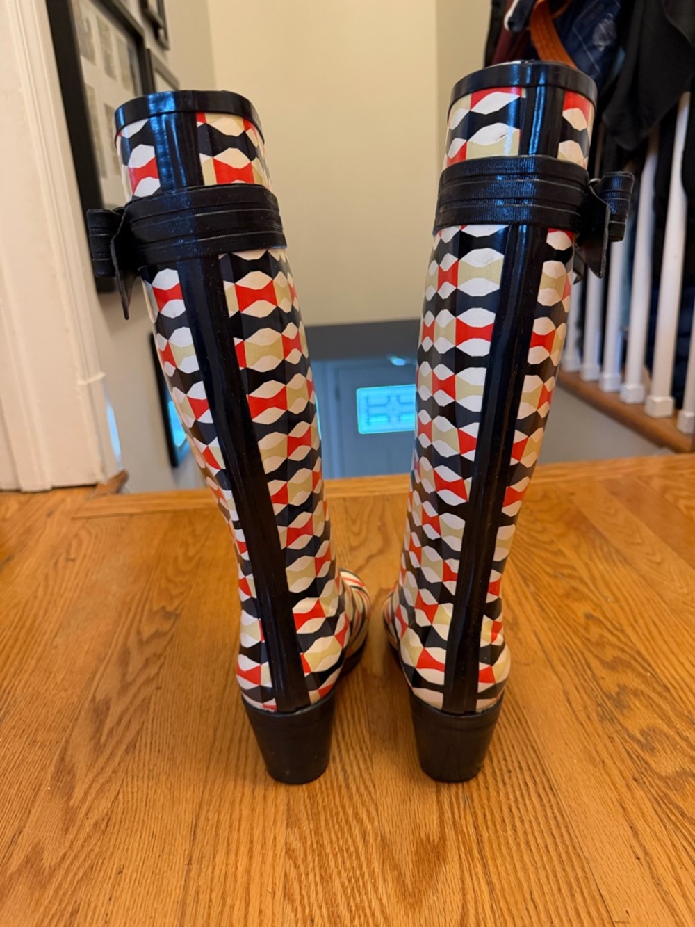 Vintage Kate Spade Geometric Print Tall Rain Boot w/ Bow | Size 7 | Worn Twice - Picture 3 of 5